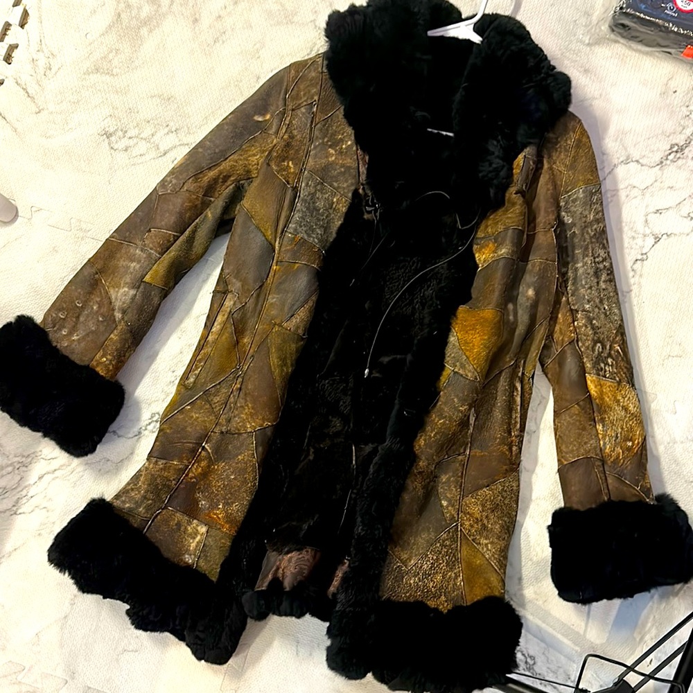 Soft fabric inside and out with a lot of patches of different browns
